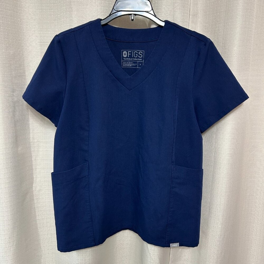 Figs Technical Collection V-Neck Short Sleeve Scrub Top Women's Size Small Blue